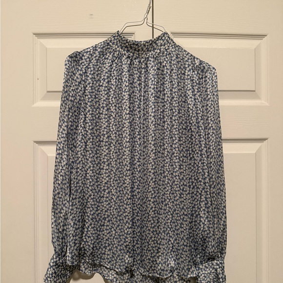 H&M Light Blue Floral Silk mock neck Blouse - Picture 2 of 4